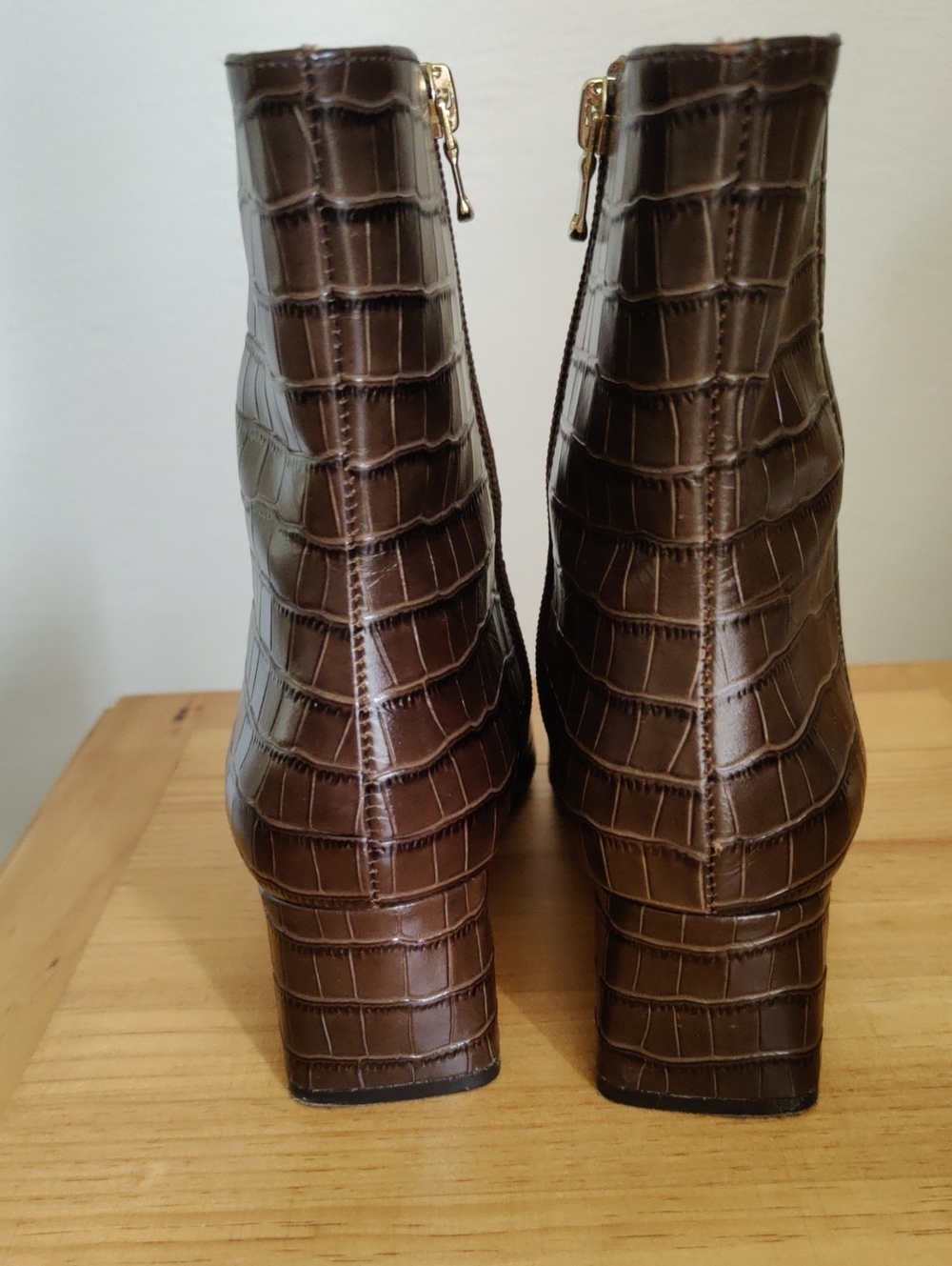 Ann Taylor Crocodile Embossed Brown Ankle Boots - Picture 4 of 11